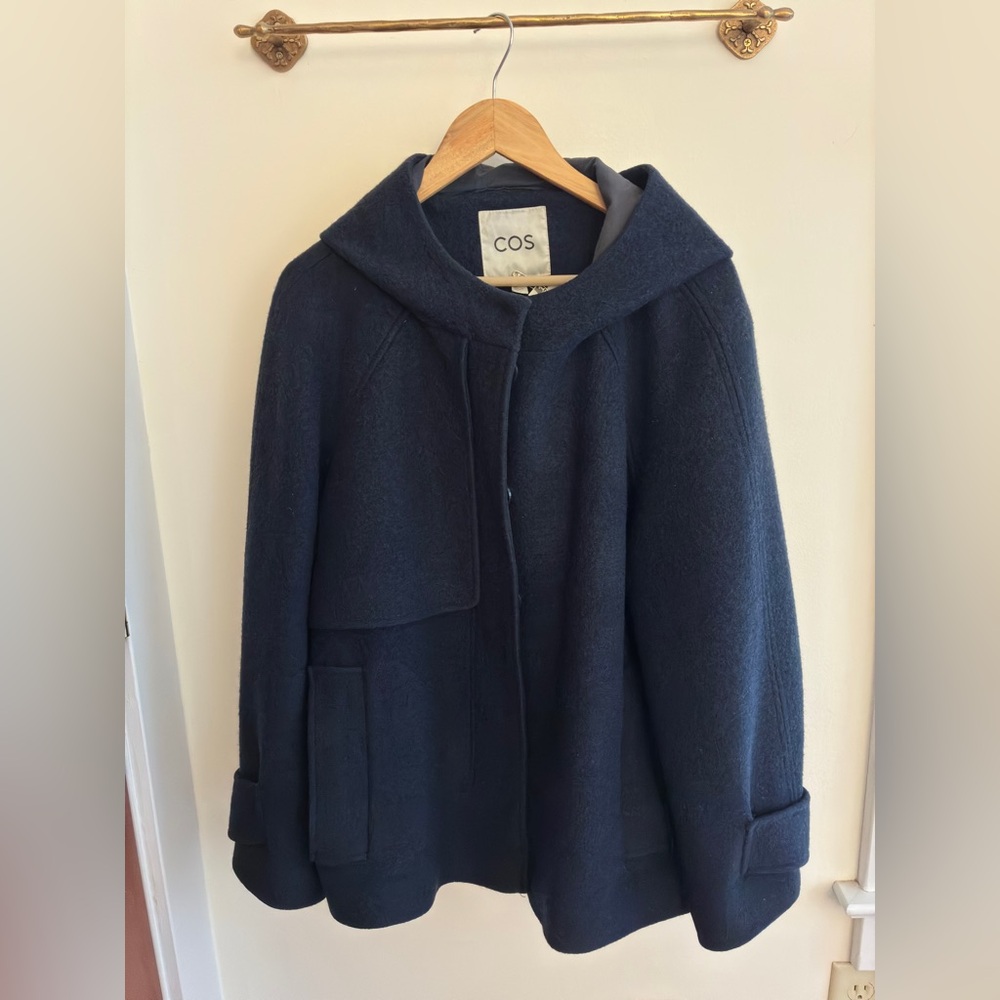 COS Women's Dark Blue Wool Cape Detail Coat